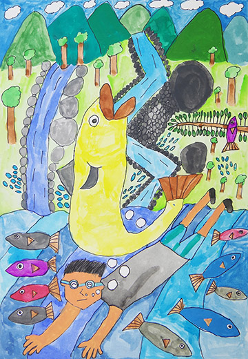 魚といっしょに泳ぐぼく