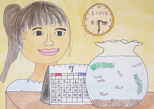 子メダカと見守る私