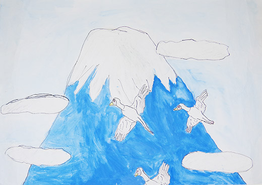 富士の上を飛ぶ鳥