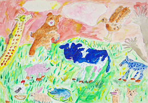 のはらにあつまるどうぶつ