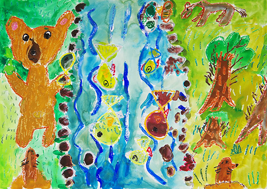 魚を食べているくま