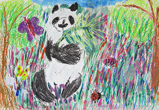 豊かな自然にいるパンダ