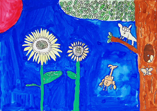 ひまわりと動物と虫たち