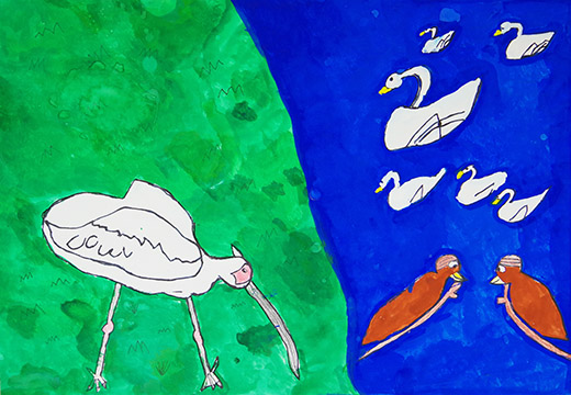 草原と湖の自然の鳥たち