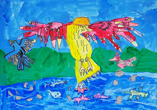 鳥が魚とりしているところ