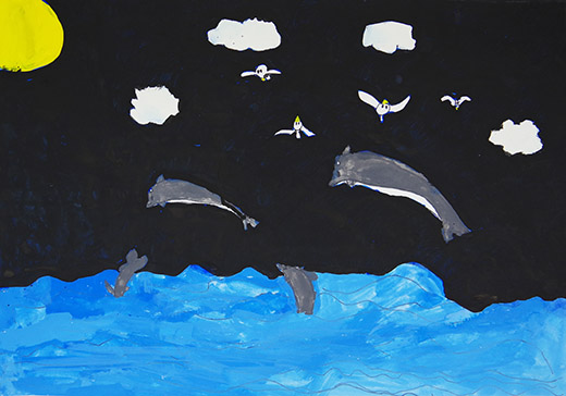 イルカがあそんでいるよ