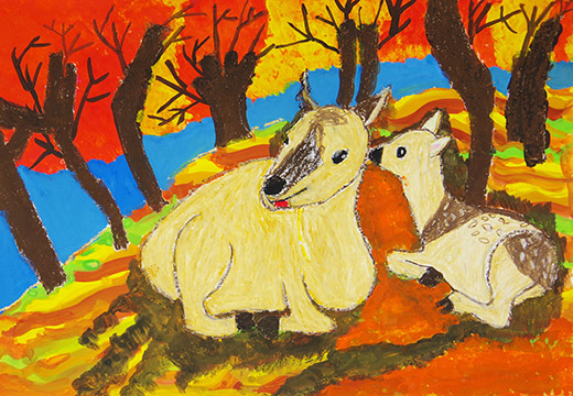 幸せな鹿の親子