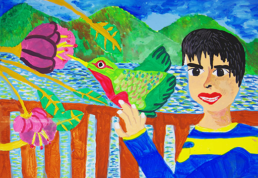 ハチドリを見つめるわたし