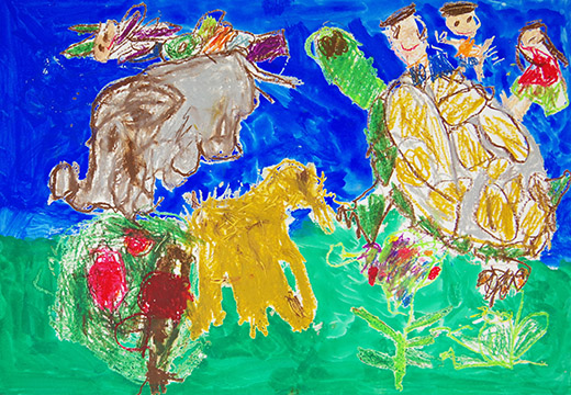 かめとぞうにのって