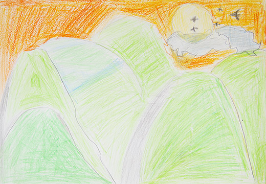 山から見た夕日