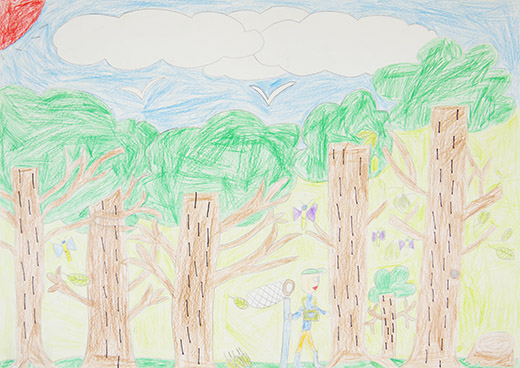 森の自然と共にいる人間