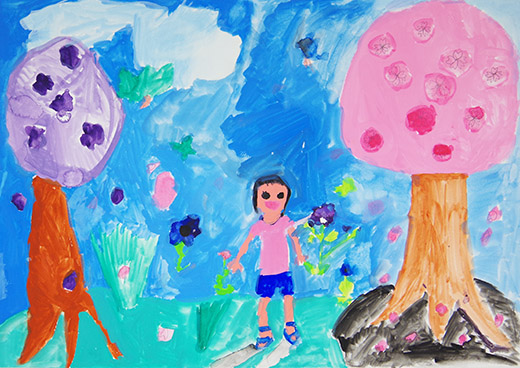 青空の下の花ばたけ