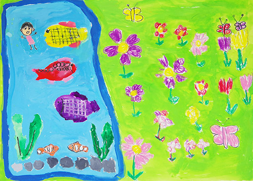 かわいいお花と水の中のいきもの（れいもいる）