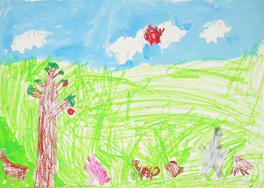 森で遊ぶ動物たち