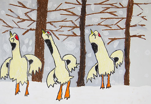 たのしそうにおどるツル