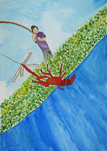 ザリガニつりって楽しいな