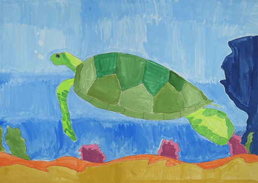 自由に泳ぐアオウミガメ