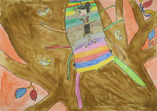 にじ色くわがたの親子