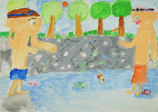 兄ちゃんとぼくで川であそぶ