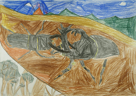 森のなかのかぶと虫クワガタ虫