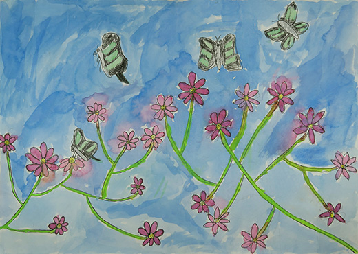 朝のコスモス畑