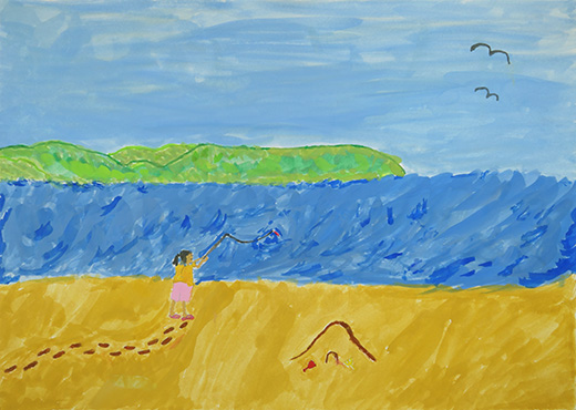 海でつりをする妹