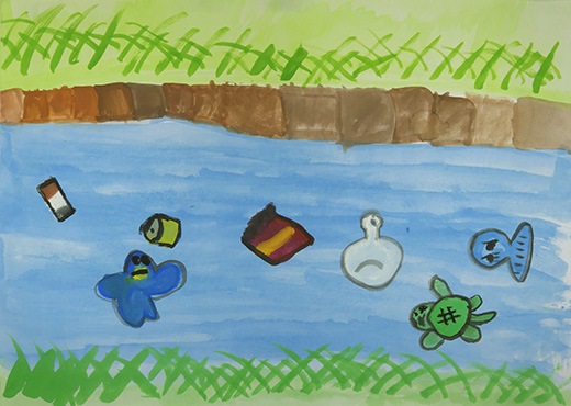 川にうかんだごみ