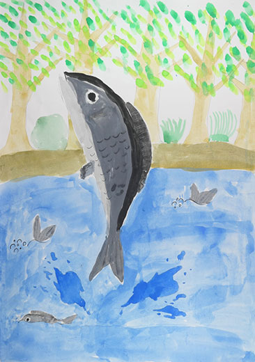 しゃけがとぶ川