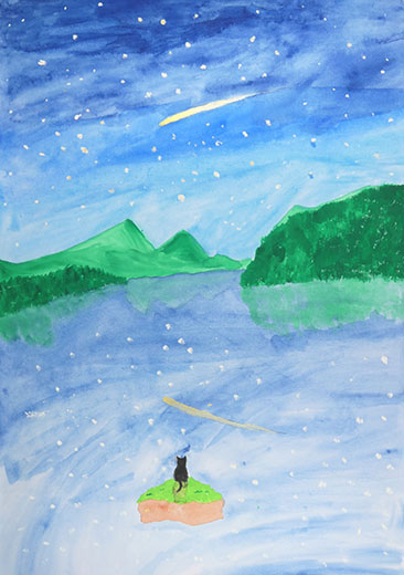 夜空を見つめる１ぴきのねこ