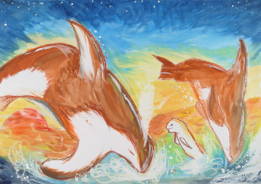 未来に飛び立つイルカたち