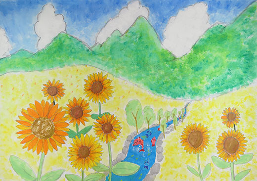 きれいな空気のひまわり畑