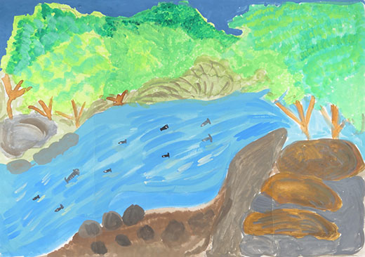 きれいな森で泳ぐ魚