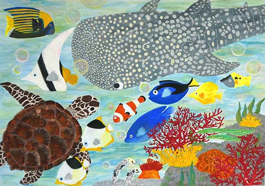 にじ色で元気な海