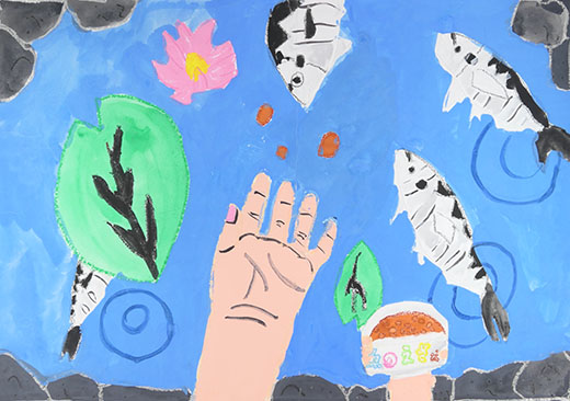 自然の池に自然のあいさつ