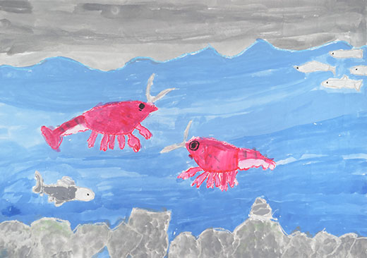 きれいな水をおよぐザリガニ