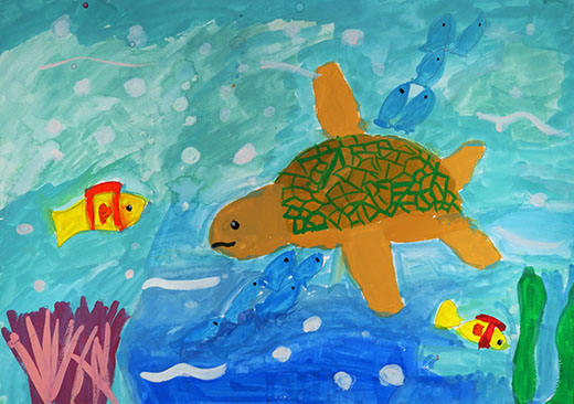 きれいな海でかめがおよぐ