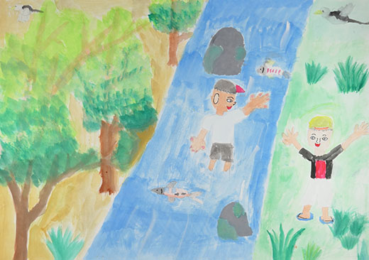 よろこびの川と木