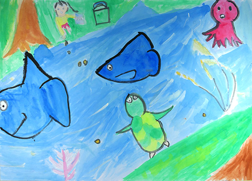 えさをくばる少女