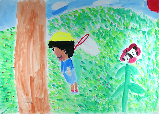 男の子とモンシロチョウ