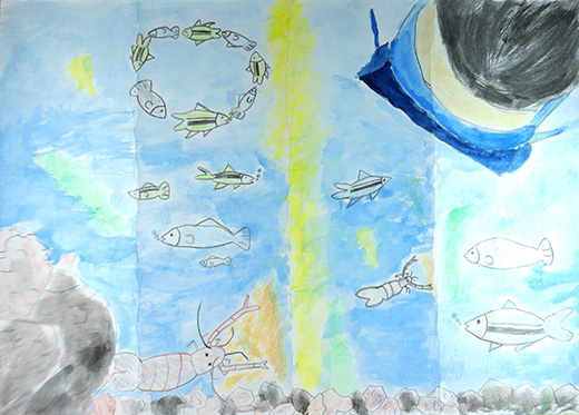 にぎやかな川の中