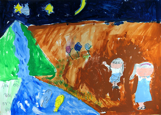 きれいな山の中で流れ星を見つけたよ