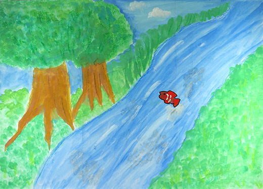 緑にかこまれた魚