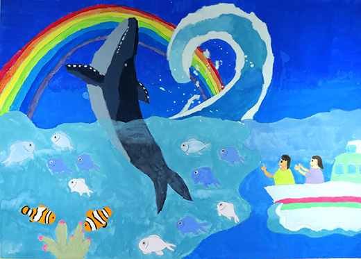 クジラが空へ大ジャンプ