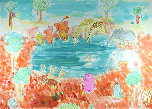 水場にあつまるやせいのどうぶつ