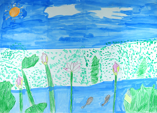 はすの下にいるおたまじゃくし