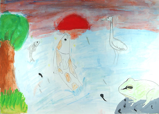 夕日の中でとびはねる魚