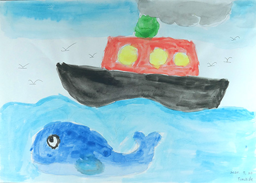 くじらとふねがなかよくおよぐ