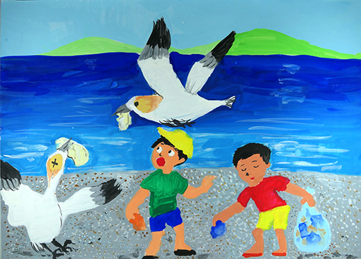 ゴミを食べるシロカツオドリ