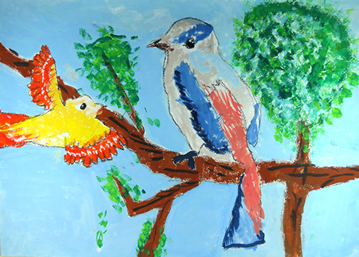 しっぽがながいとりのおやこ