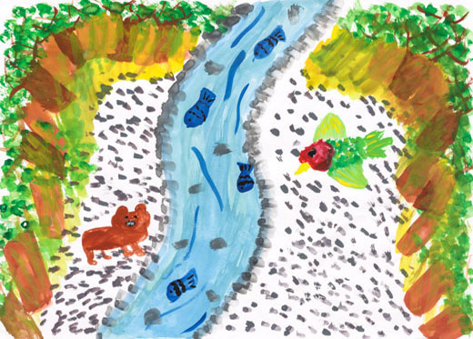 きれいな川で過ごす、動物たち